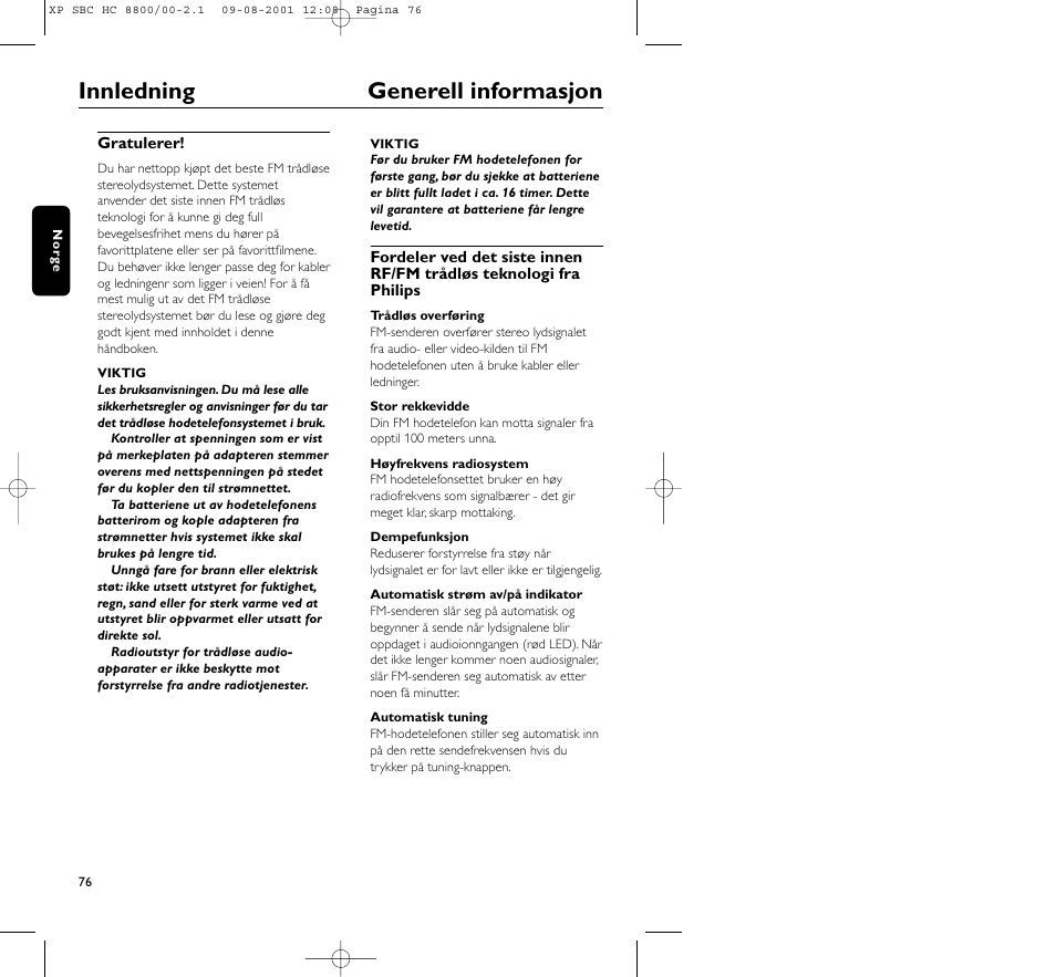 Innledning generell informasjon | Philips HC8800 User Manual | Page 76 / 133