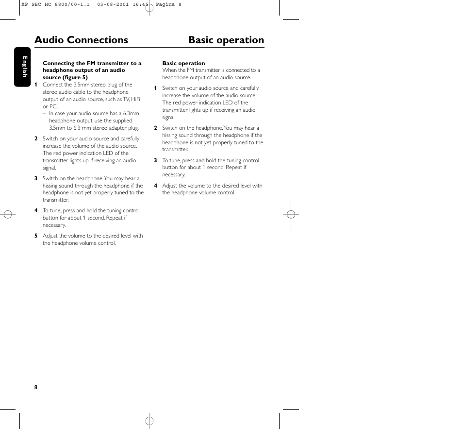 Audio connections basic operation | Philips HC8800 User Manual | Page 8 / 133