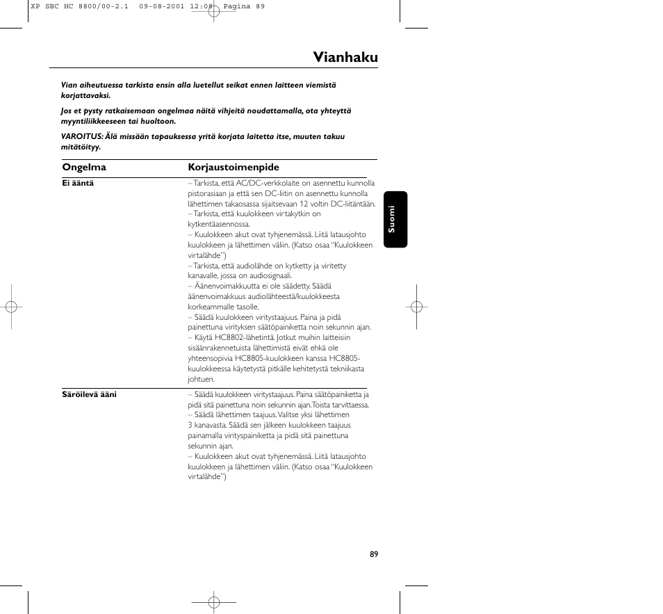 Vianhaku | Philips HC8800 User Manual | Page 89 / 133
