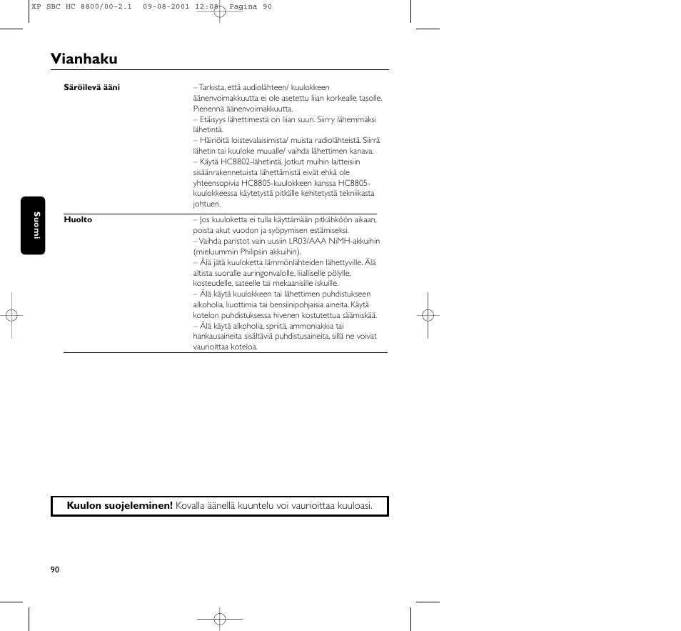 Vianhaku | Philips HC8800 User Manual | Page 90 / 133