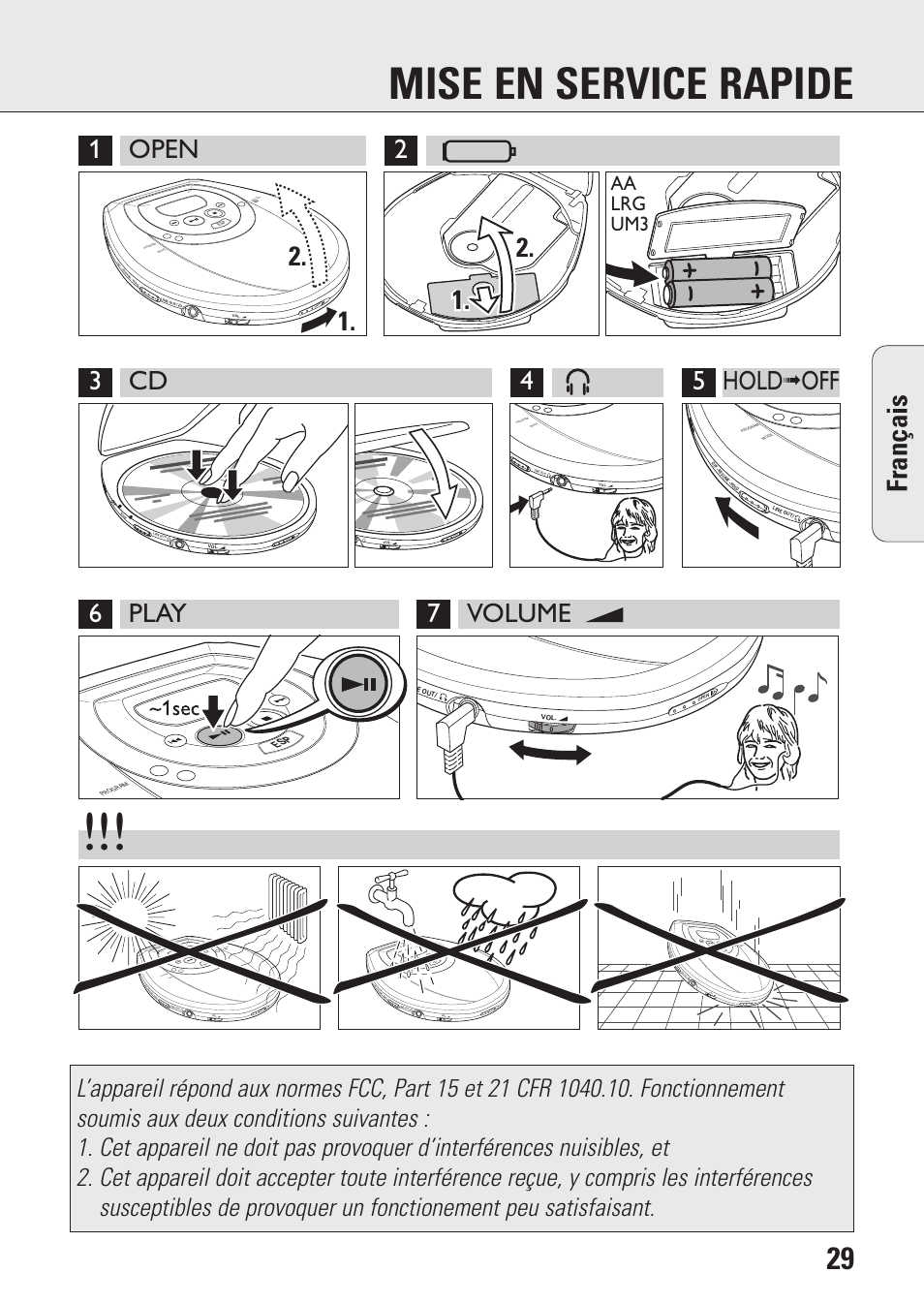 Mise en service rapide, Fran ç ais, Aa lrg um3 | Philips AZ9143 User Manual | Page 29 / 70