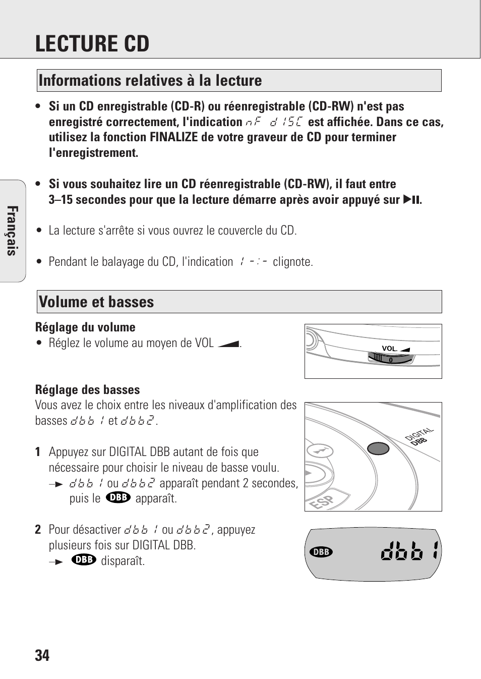 Lecture cd, Fran ç ais | Philips AZ9143 User Manual | Page 34 / 70