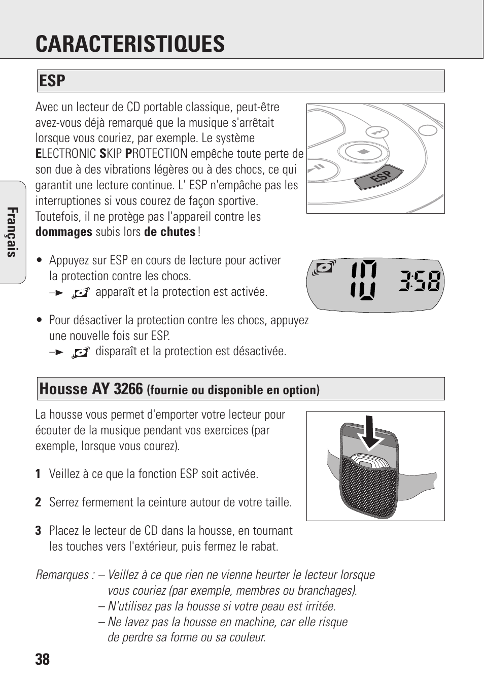 Caracteristiques, Housse ay 3266 | Philips AZ9143 User Manual | Page 38 / 70