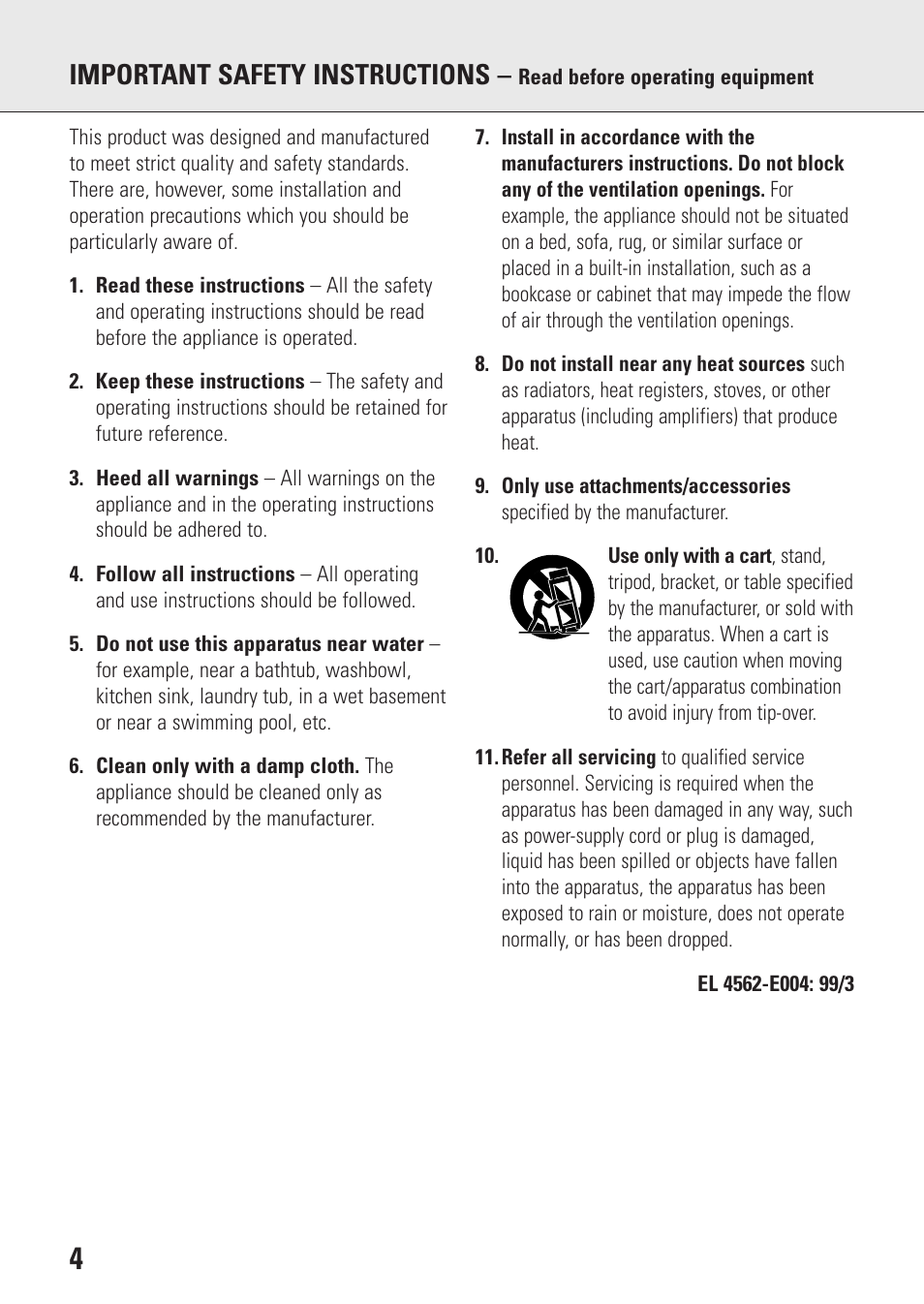 Important safety instructions | Philips AZ9143 User Manual | Page 4 / 70