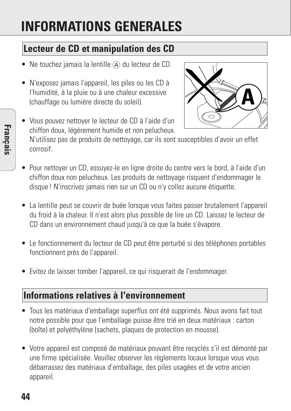 Informations generales | Philips AZ9143 User Manual | Page 44 / 70