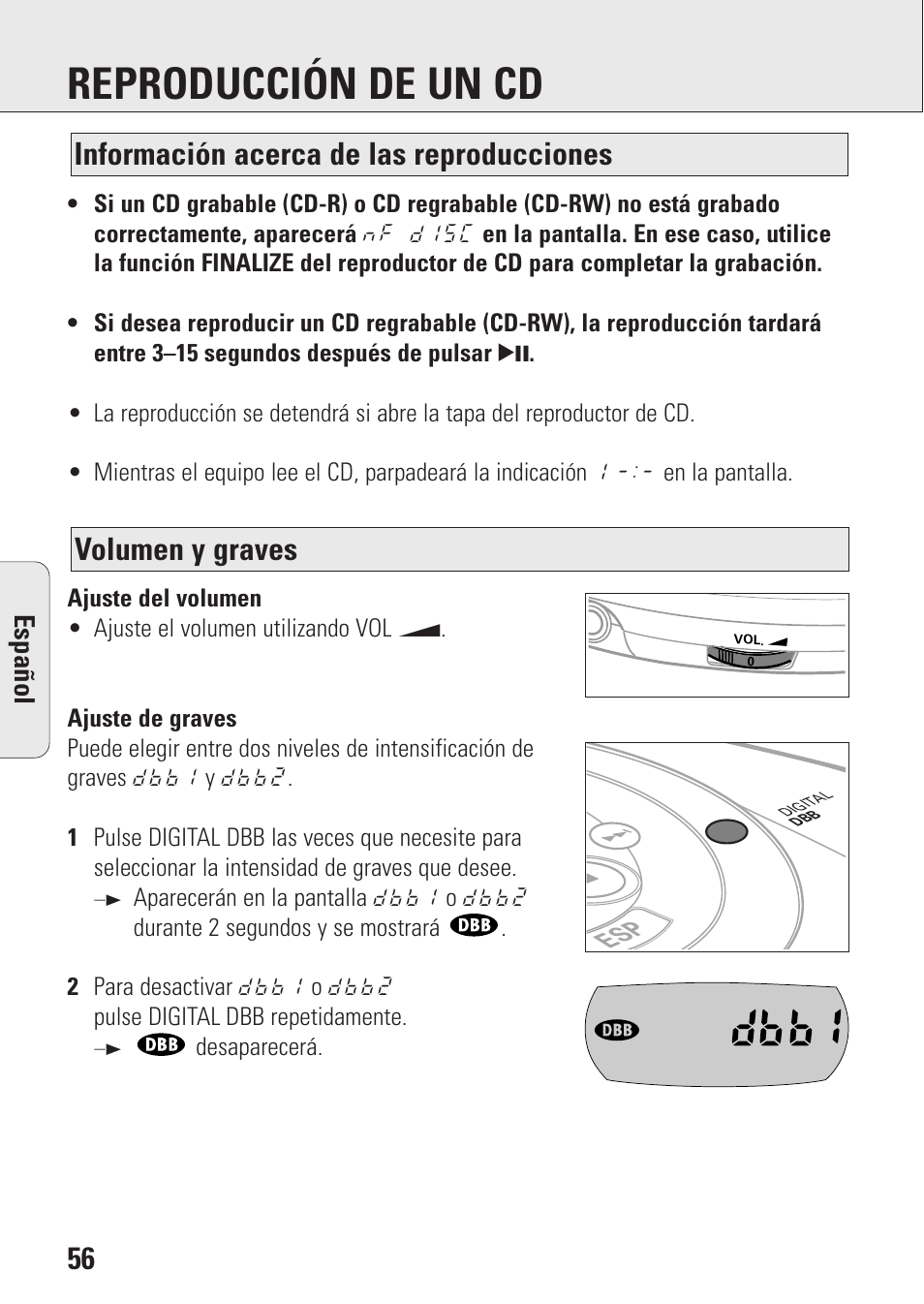 Reproducción de un cd, Espa ñ ol | Philips AZ9143 User Manual | Page 56 / 70