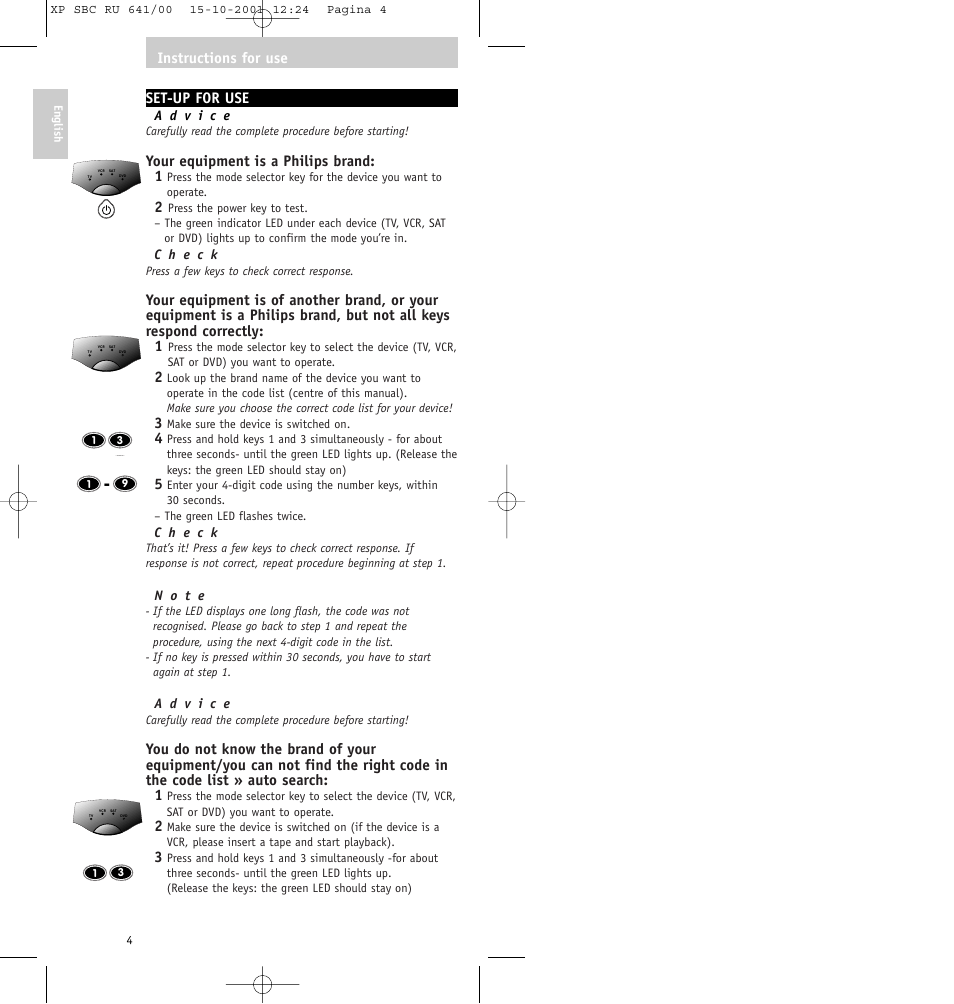Set-up for use, Your equipment is a philips brand: 1, Instructions for use | Philips SBC RU641/00 User Manual | Page 4 / 80