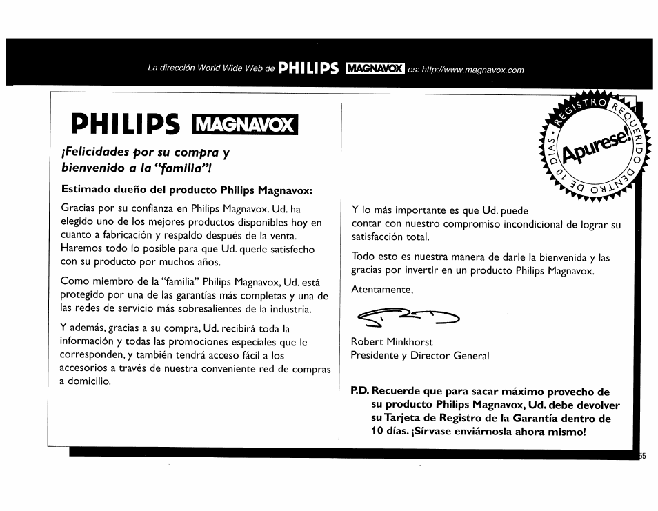 Philips, Magnavox, La dirección worid wide web de | Philips FW62C User Manual | Page 55 / 80