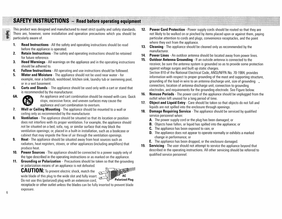 Read before operating equipment, Caution, Safety instructions | Philips FW62C User Manual | Page 6 / 80