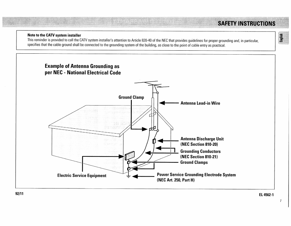 Note to the catv system installer, El 4562-1 | Philips FW62C User Manual | Page 7 / 80