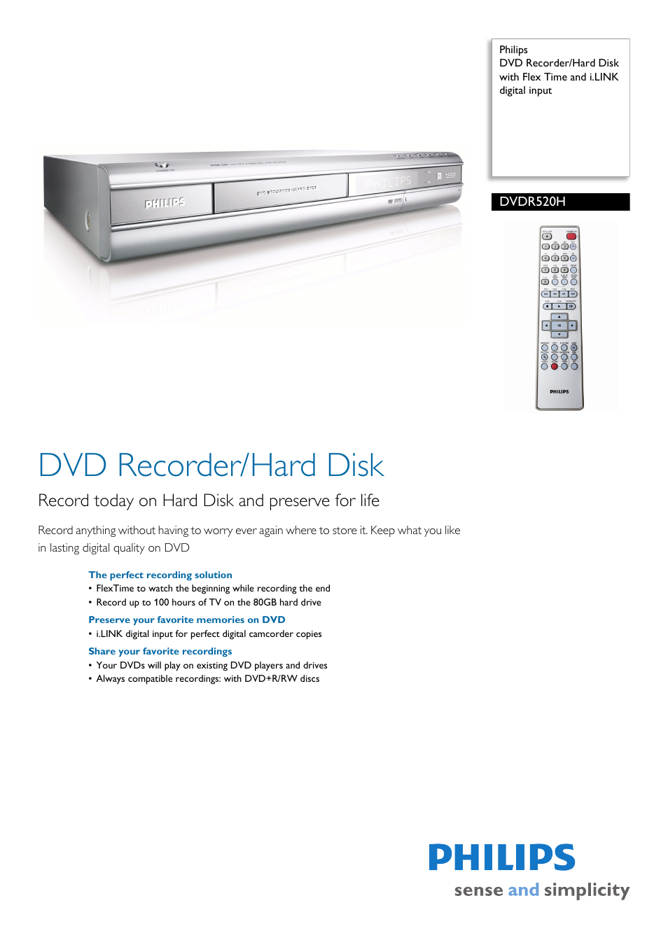 Philips DVDR520H/97 User Manual | 3 pages