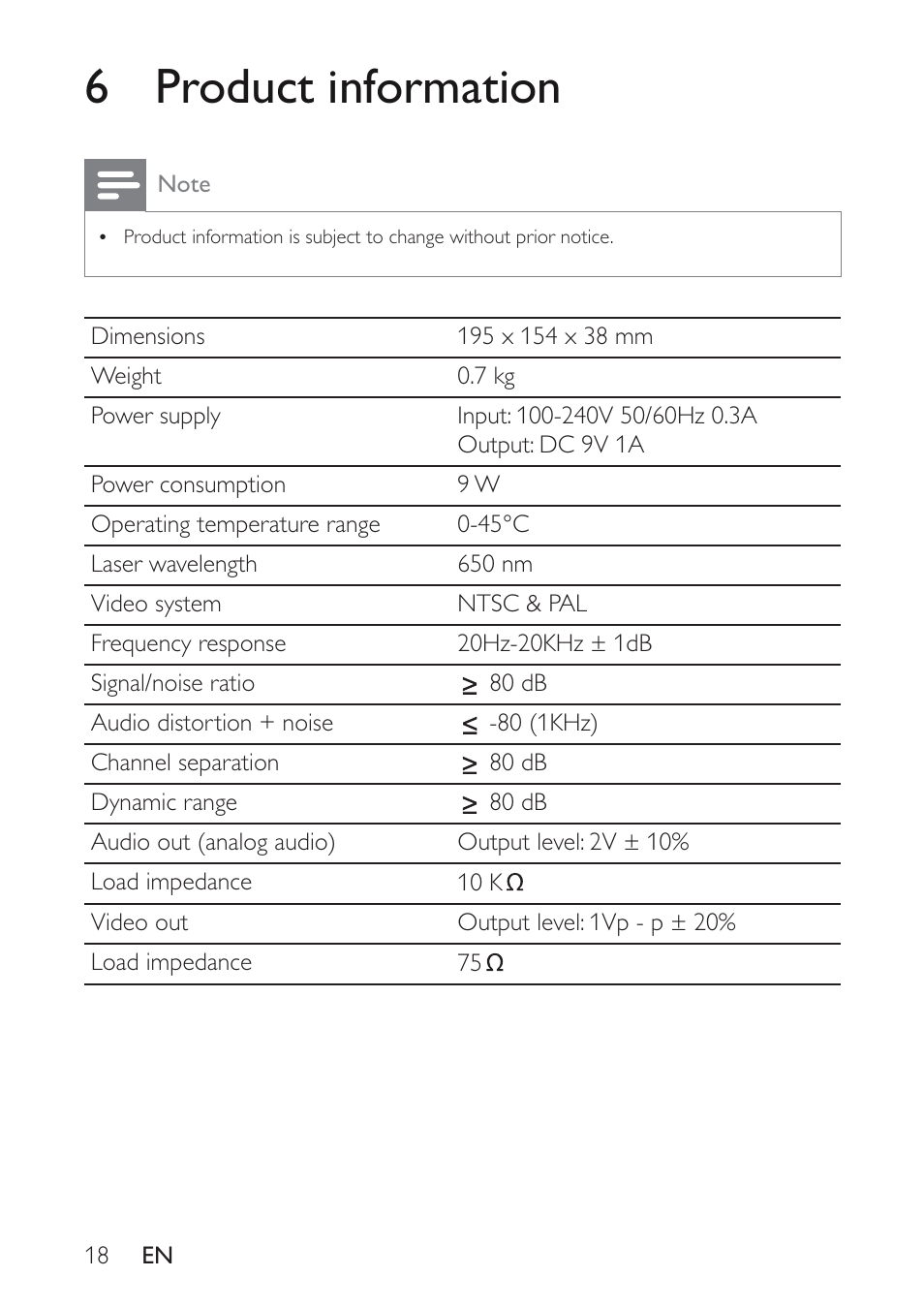 6 product information | Philips PET721D/12 User Manual | Page 17 / 19