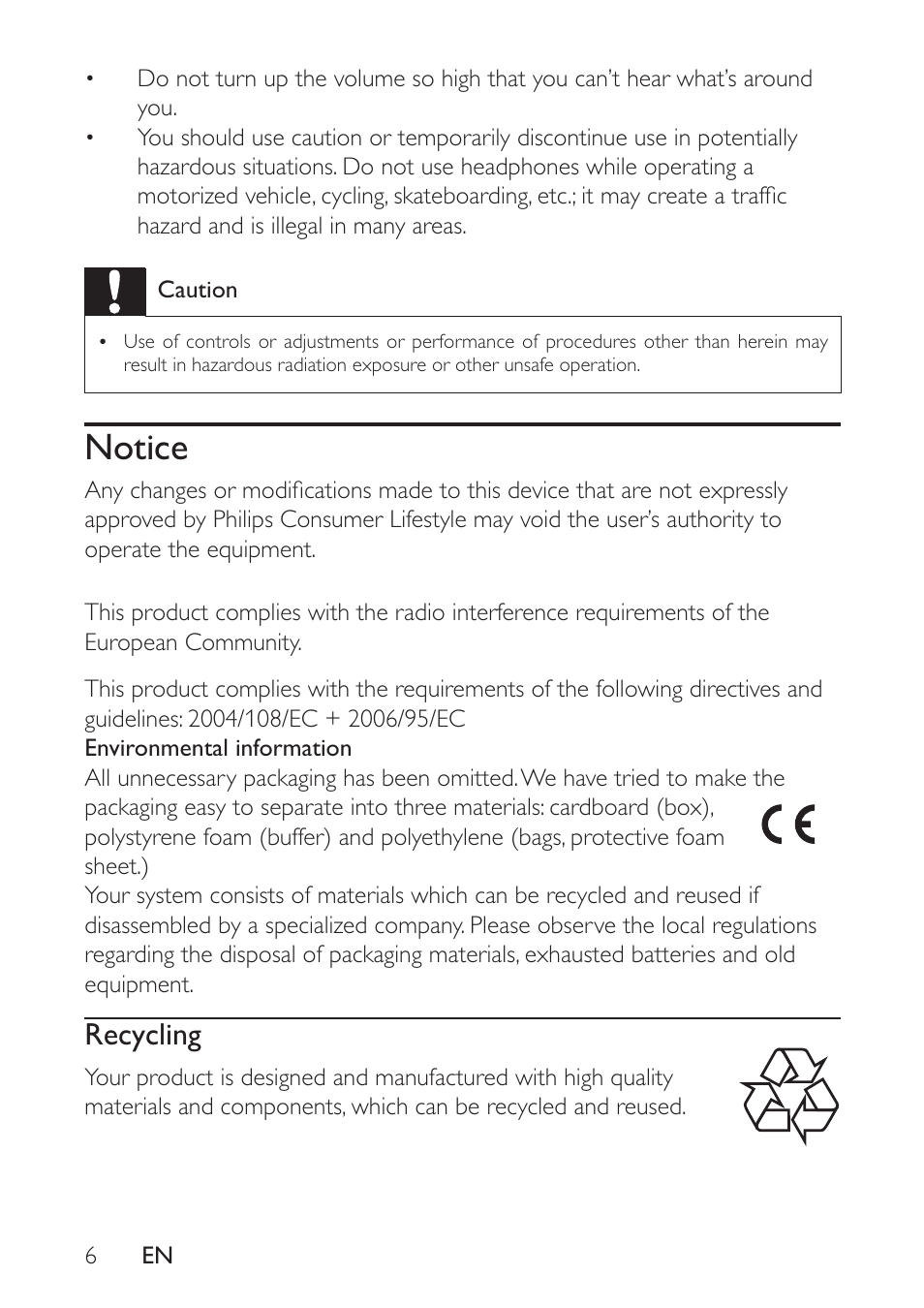 Notice, Recycling | Philips PET721D/12 User Manual | Page 5 / 19