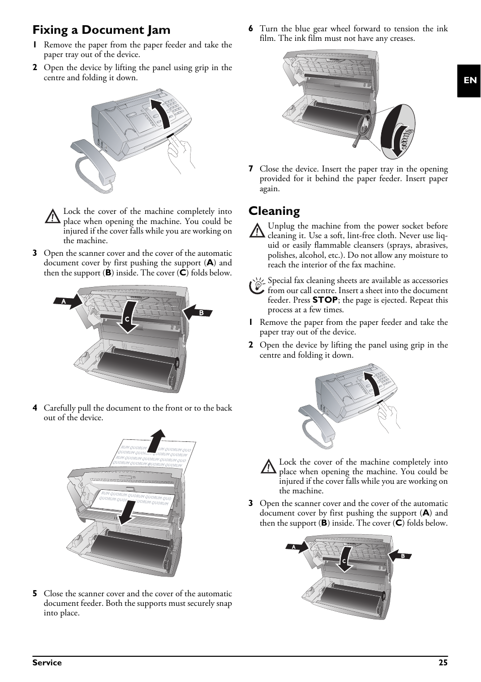 Fixing a document jam, Cleaning, Fixing a document jam cleaning | Philips MAGIC 5 MAGIC5 User Manual | Page 25 / 32