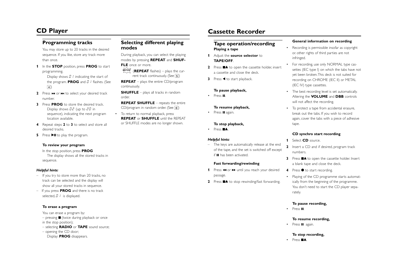 Cd player, Cassette recorder | Philips AZ1220 User Manual | Page 5 / 7