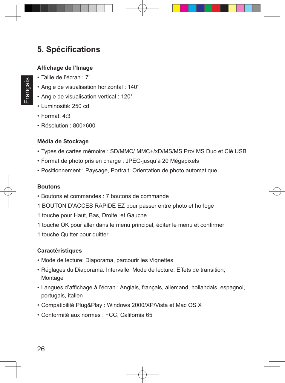 Spécifications | Philips SPF 3407D/G7 User Manual | Page 62 / 96