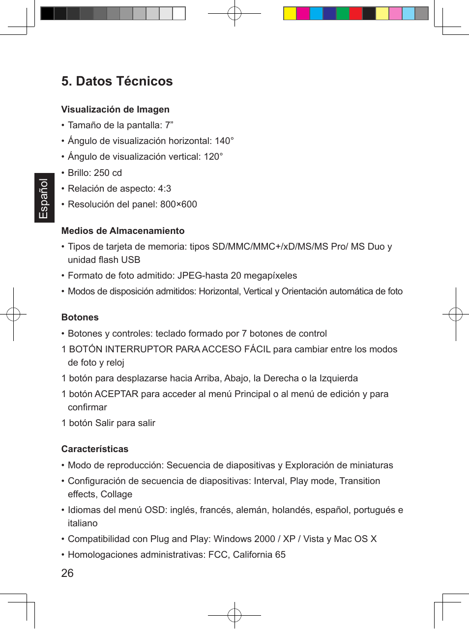 Datos técnicos | Philips SPF 3407D/G7 User Manual | Page 90 / 96