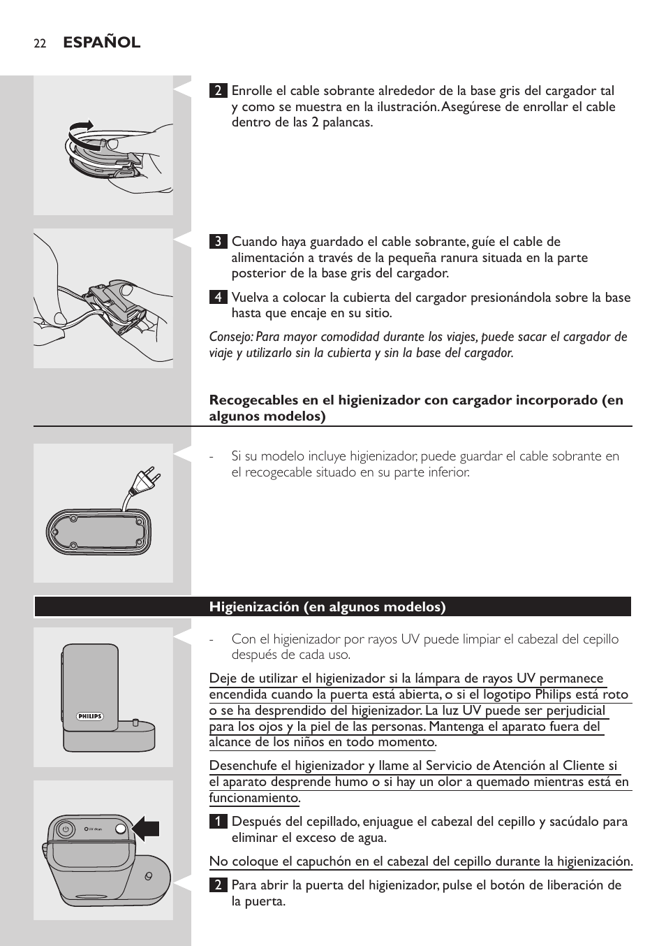 Higienización (en algunos modelos) | Philips 900 Series User Manual | Page 22 / 44