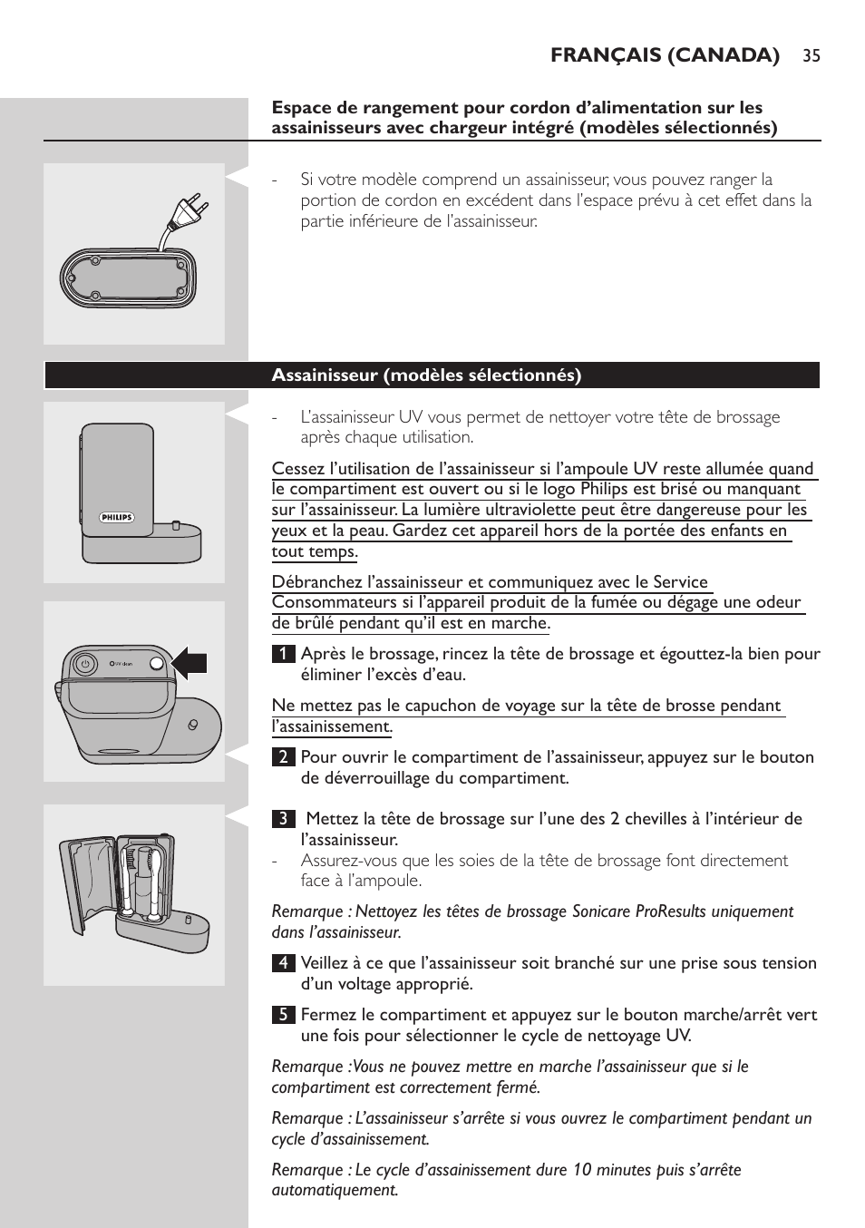 Assainisseur (modèles sélectionnés), Nettoyage | Philips 900 Series User Manual | Page 35 / 44