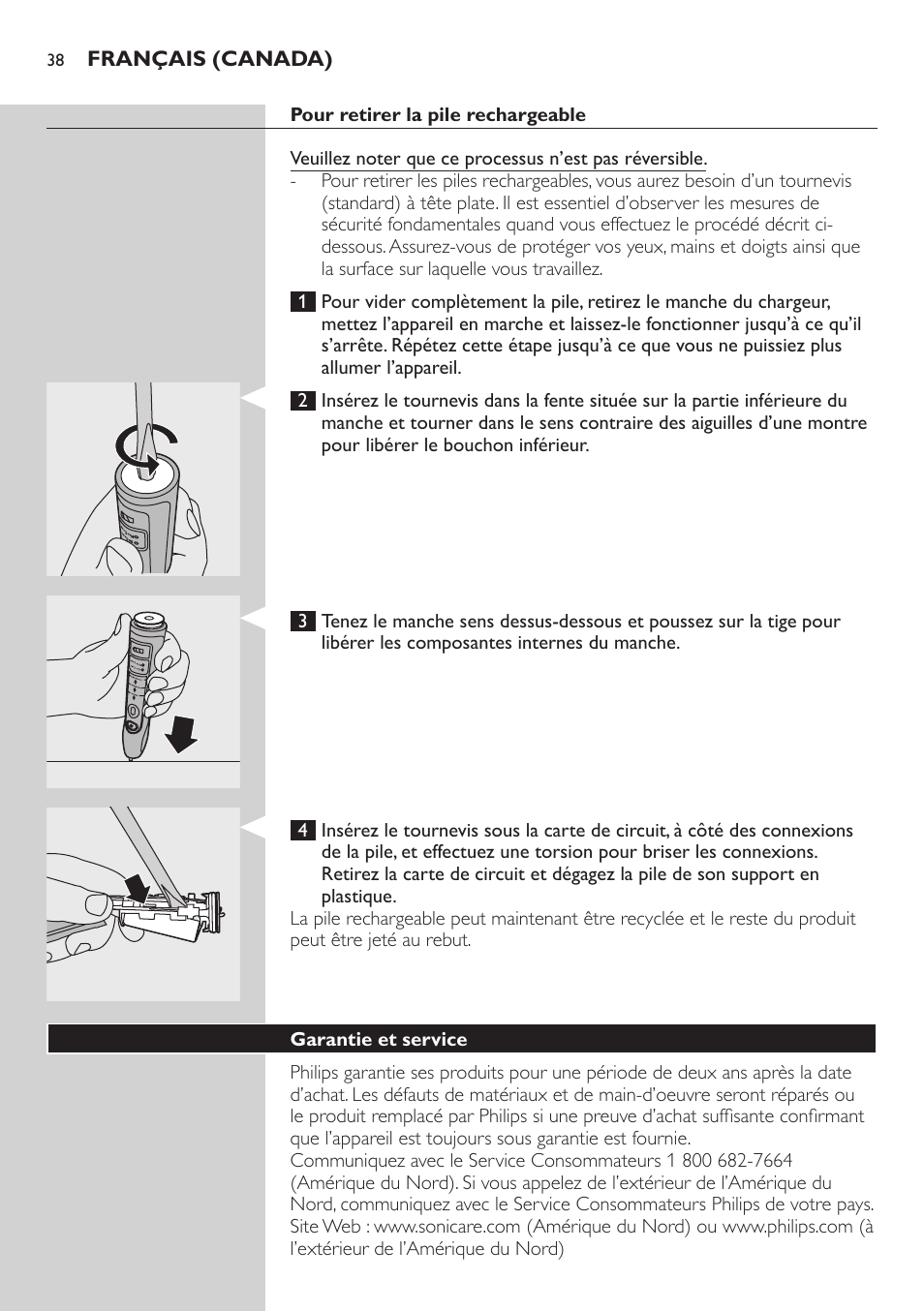 Garantie et service, Exclusions de la garantie | Philips 900 Series User Manual | Page 38 / 44