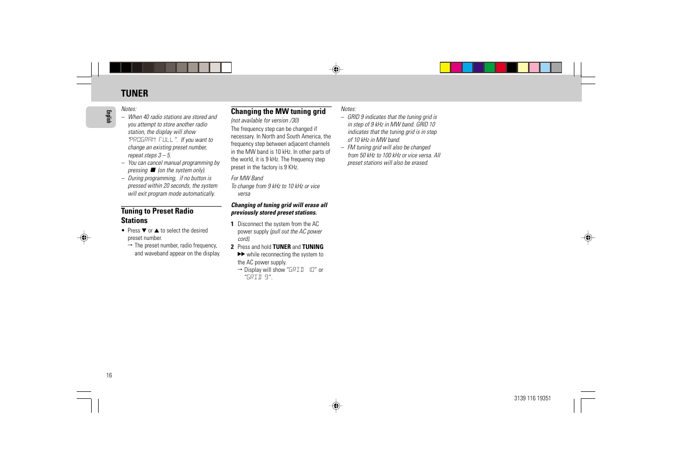 Tuner | Philips FW-C30/21 User Manual | Page 16 / 24