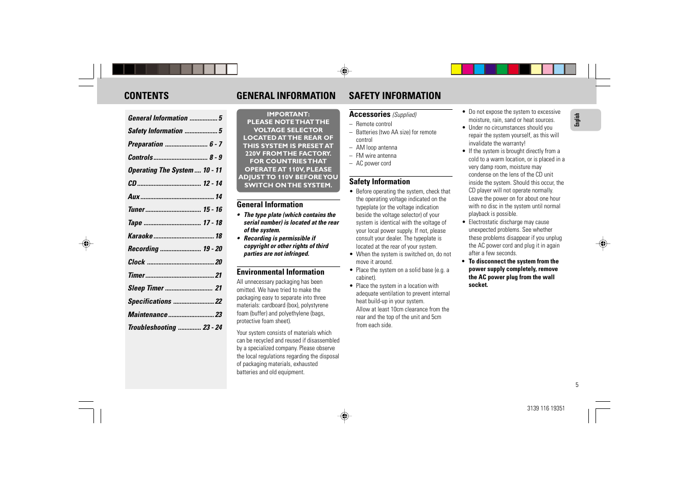 Contents general information safety information | Philips FW-C30/21 User Manual | Page 5 / 24