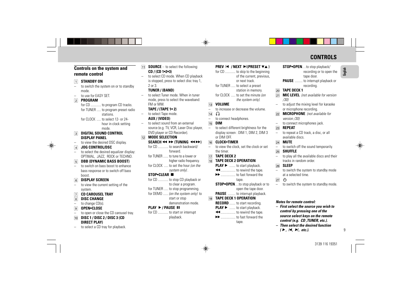 Controls | Philips FW-C30/21 User Manual | Page 9 / 24