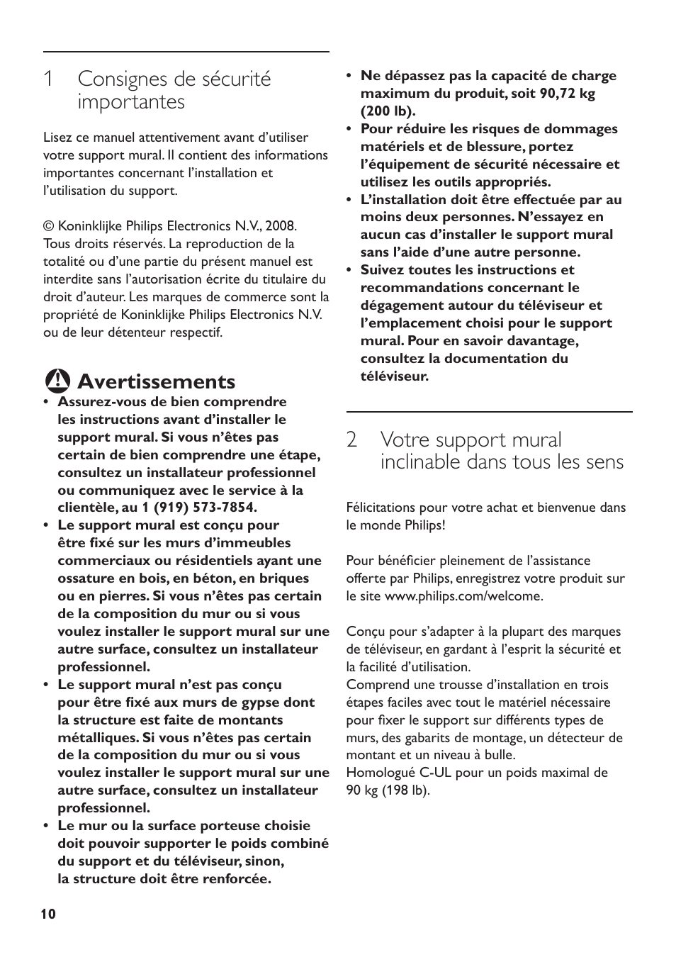 1 consignes de sécurité importantes, Avertissements | Philips SQM5572/27 User Manual | Page 10 / 23
