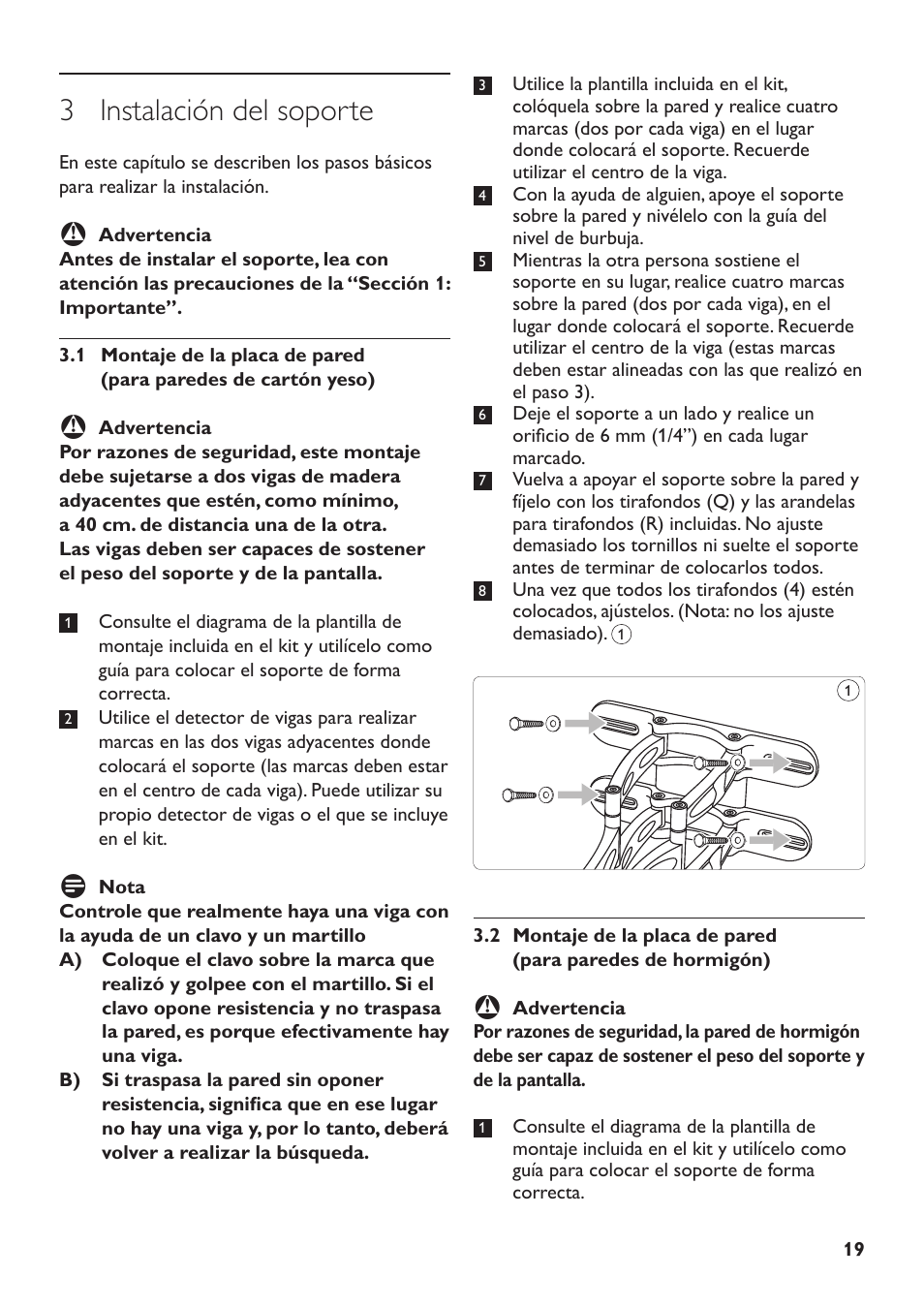 3 instalación del soporte | Philips SQM5572/27 User Manual | Page 19 / 23