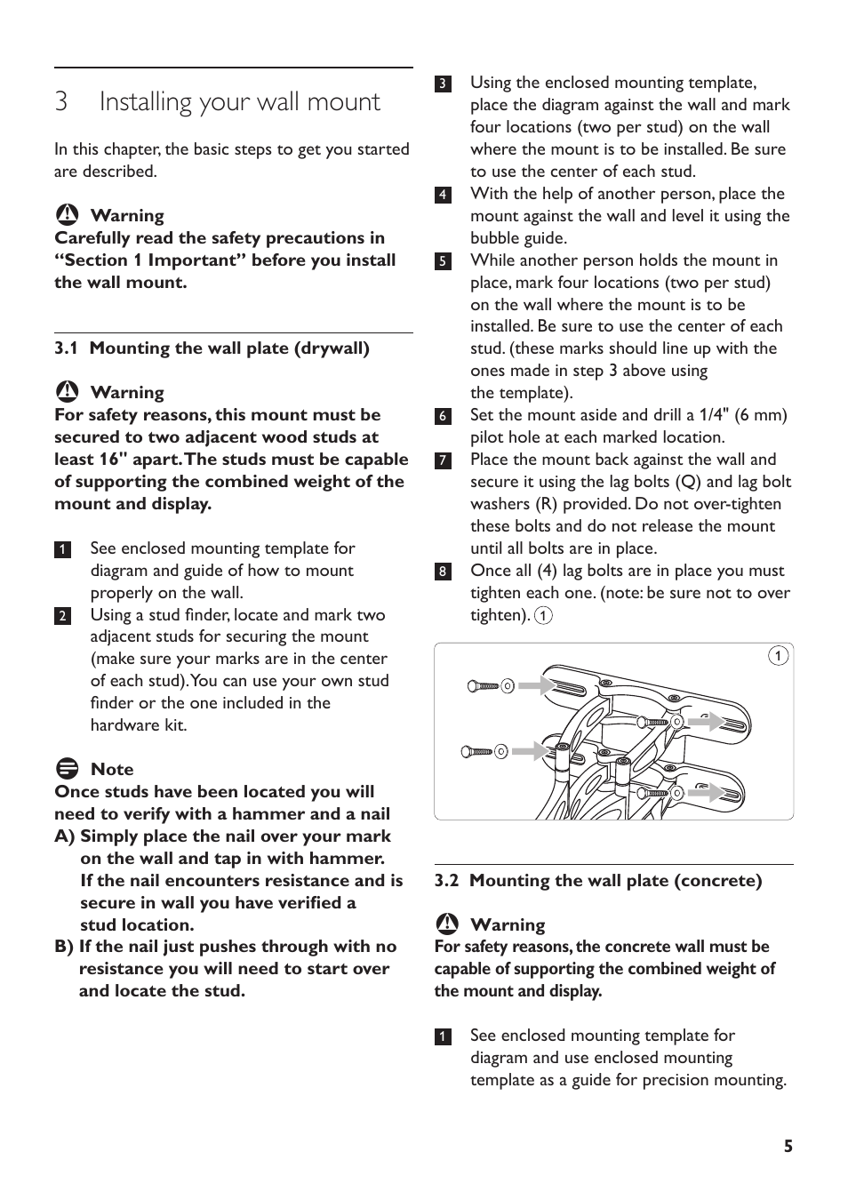 3 installing your wall mount | Philips SQM5572/27 User Manual | Page 5 / 23