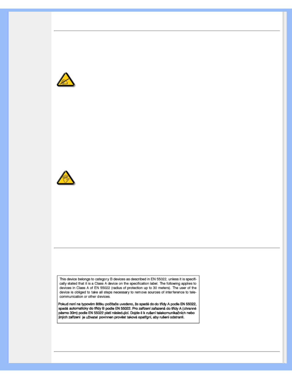 Commission, Federale de la communication (fcc declaration), En 55022 | Compliance (czech republic only), Vcci class 2, Notice (japan only) | Philips 190G6 User Manual | Page 62 / 105