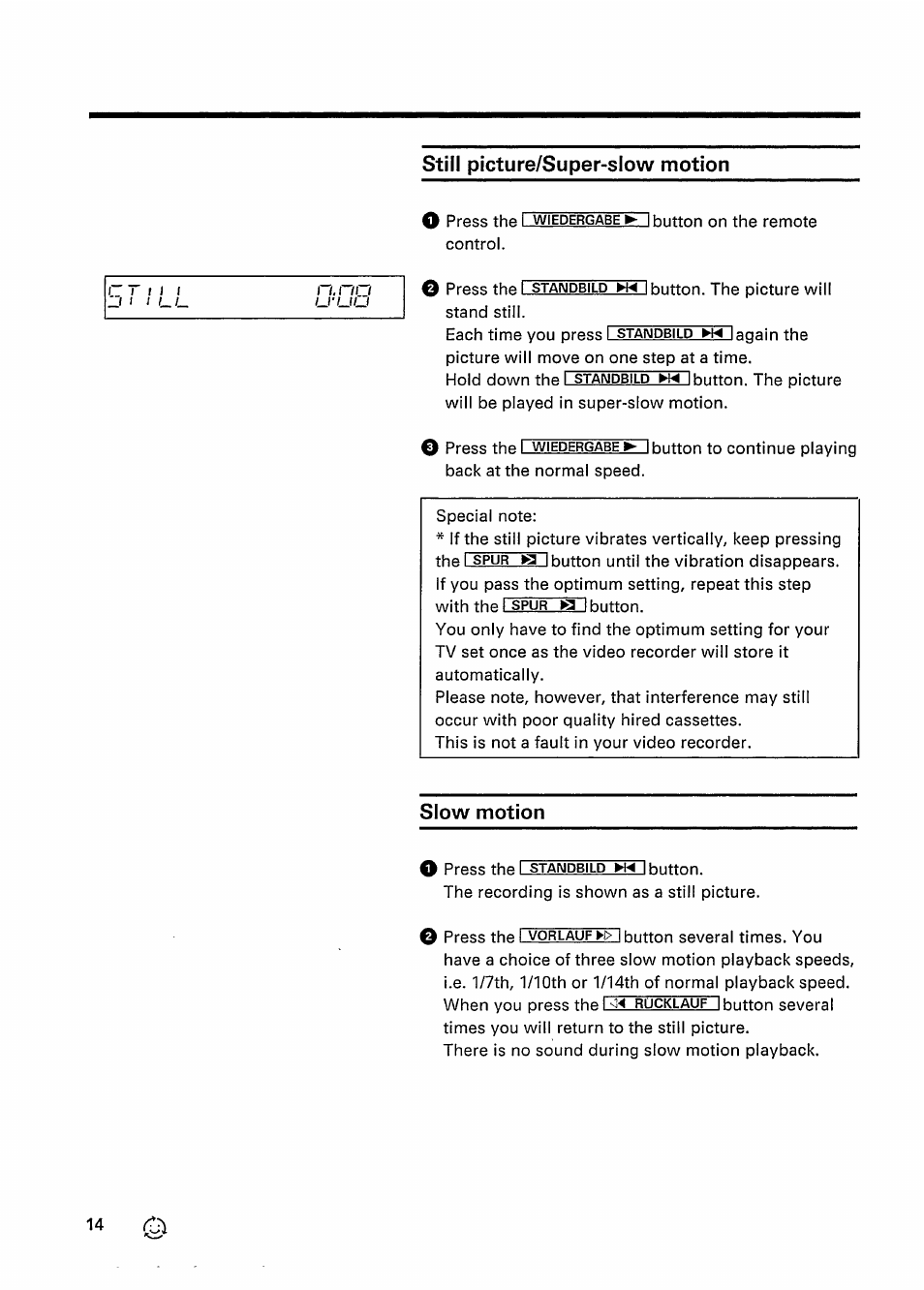 Still picture/super-slow motion, Slow motion | Philips VR 337 User Manual | Page 17 / 49