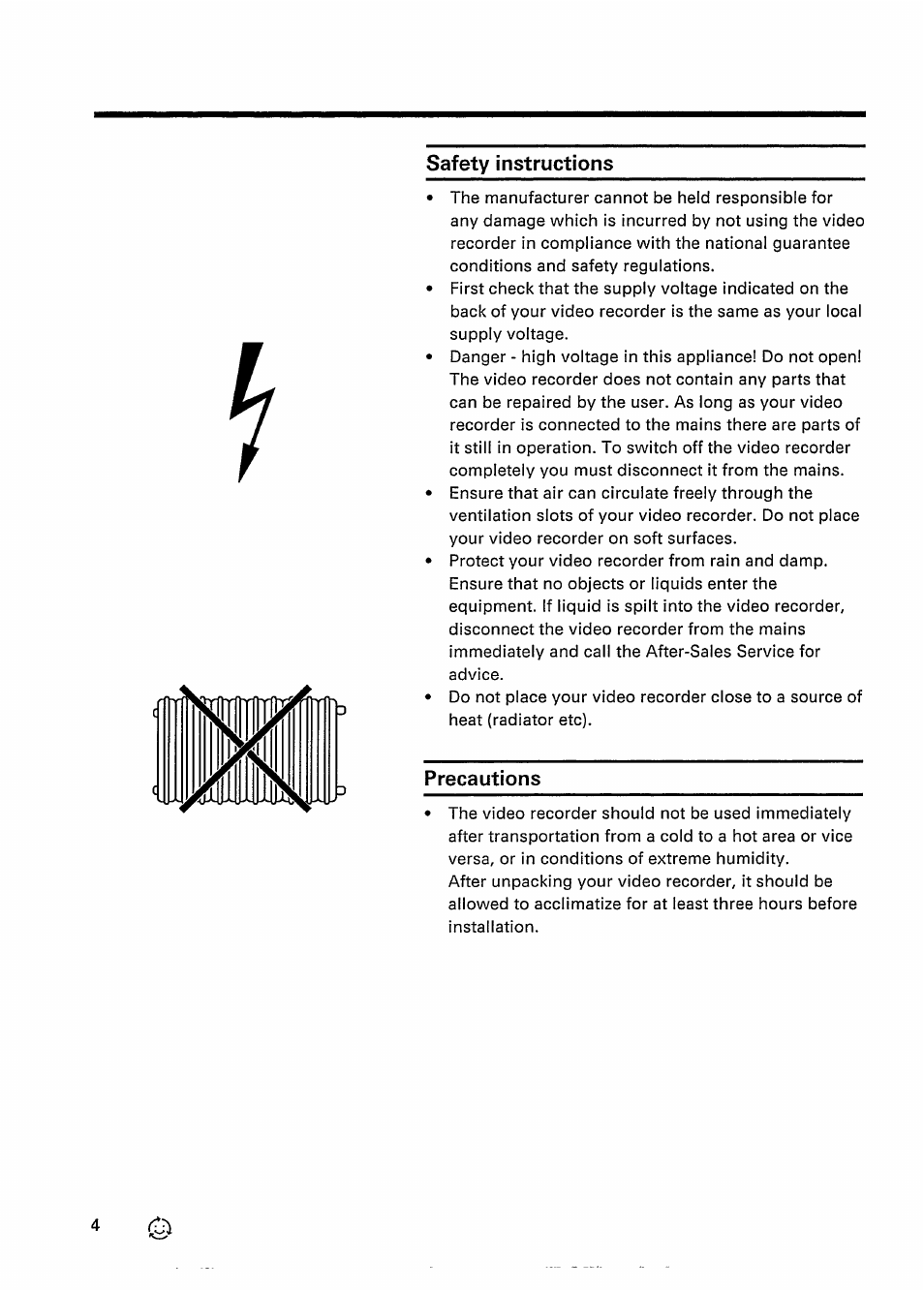Safety instructions, Precautions | Philips VR 337 User Manual | Page 7 / 49