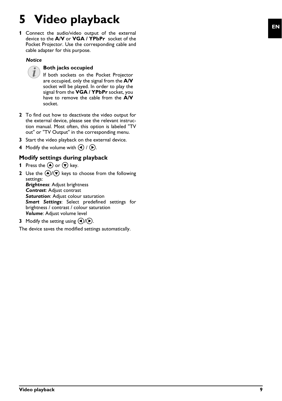 5 video playback | Philips PICOPIX PPX1230 User Manual | Page 9 / 16