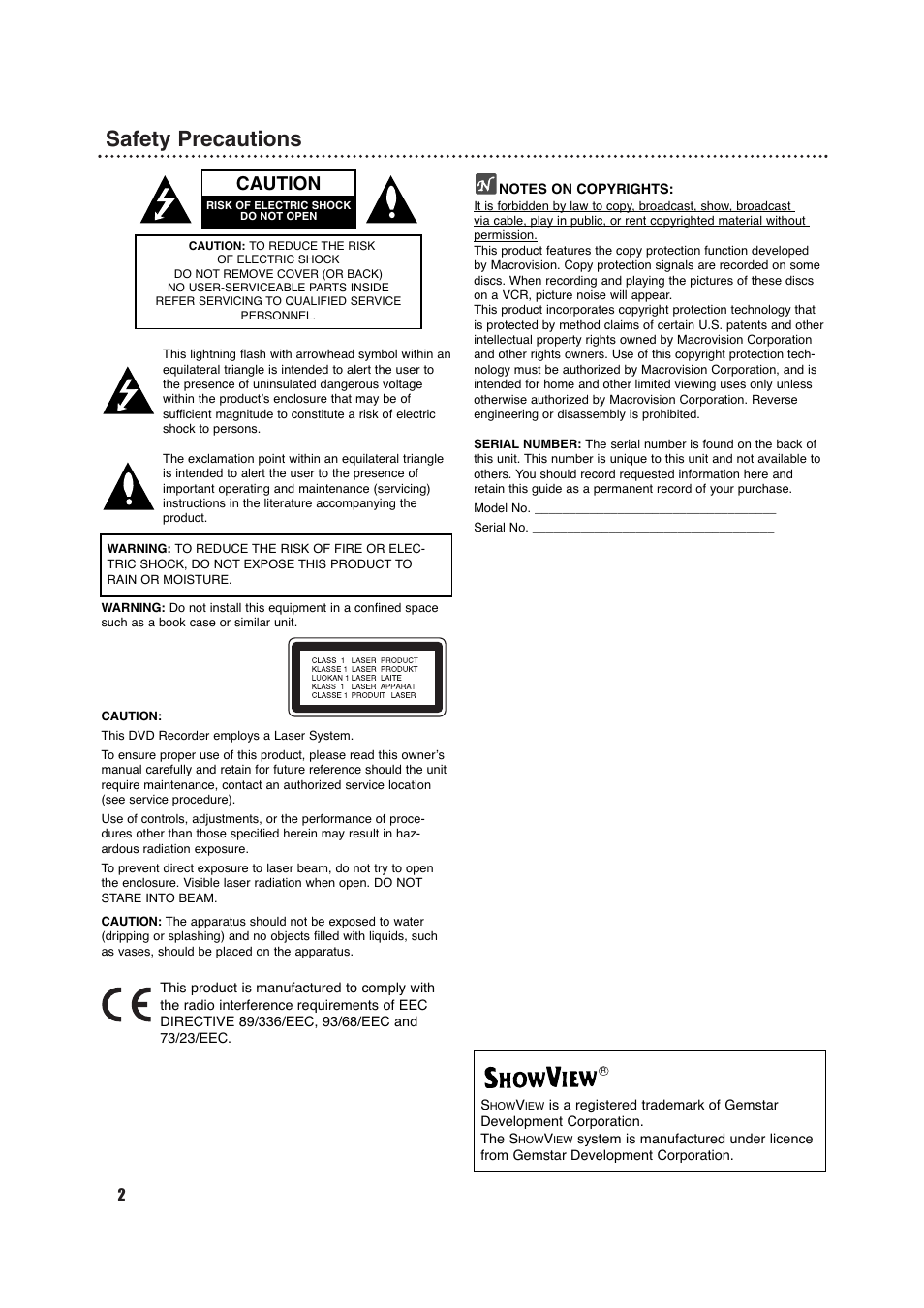 Safety precautions, Caution | Philips DVDR630VR User Manual | Page 2 / 60
