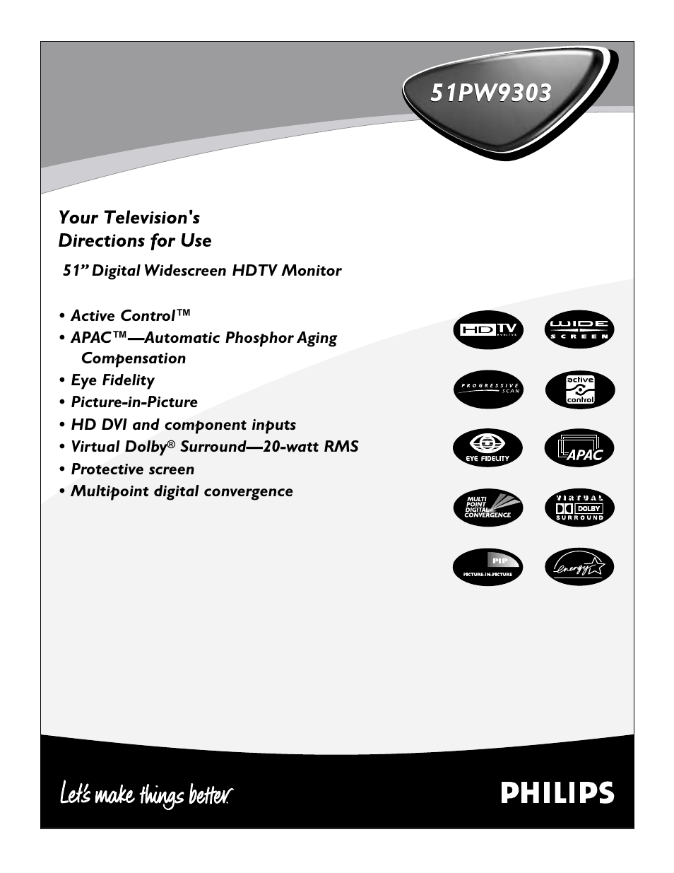 Philips Epic 51PW9303 User Manual | 72 pages