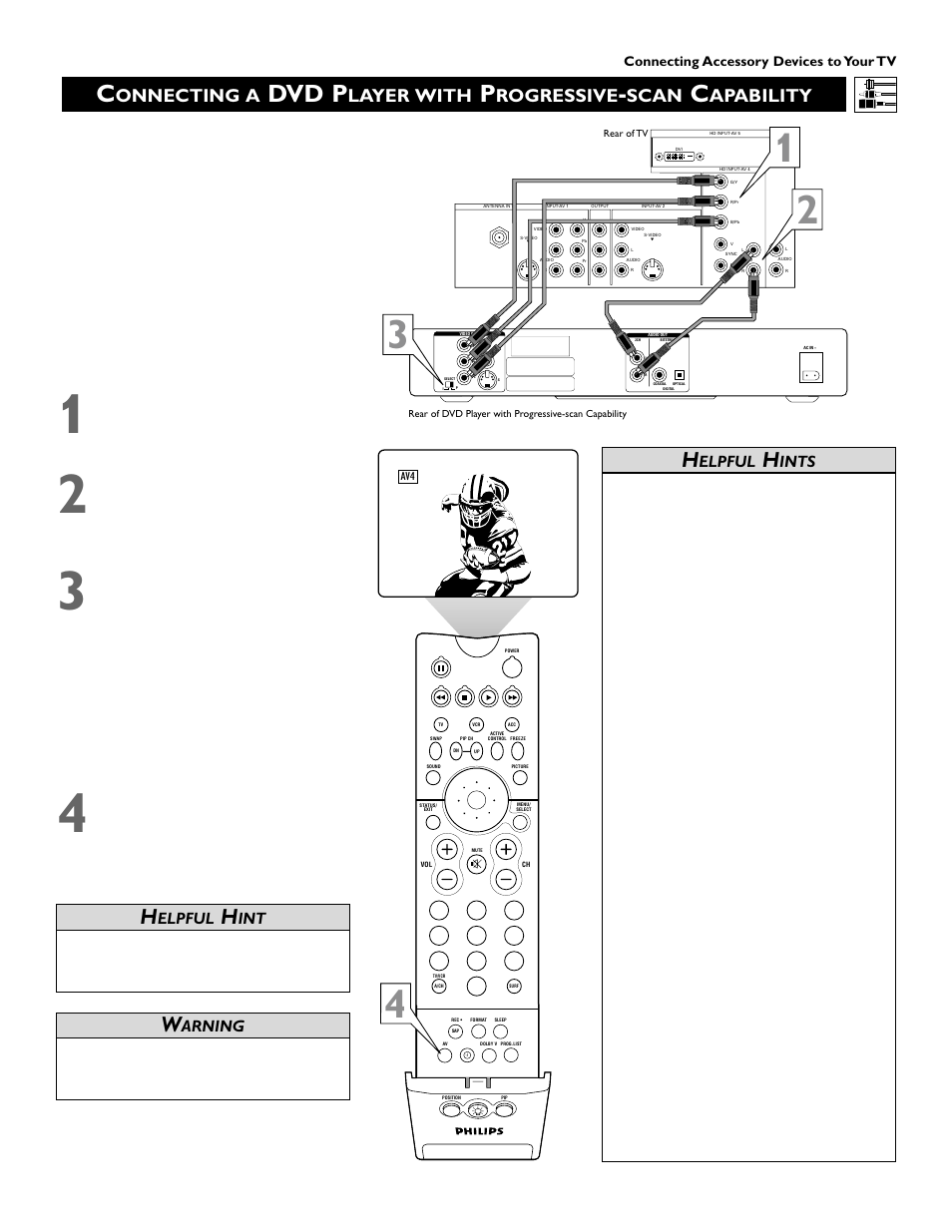 Dvd p, Onnecting a, Layer with | Rogressive, Scan, Apability, Elpful, Ints, Arning | Philips Epic 51PW9303 User Manual | Page 13 / 72