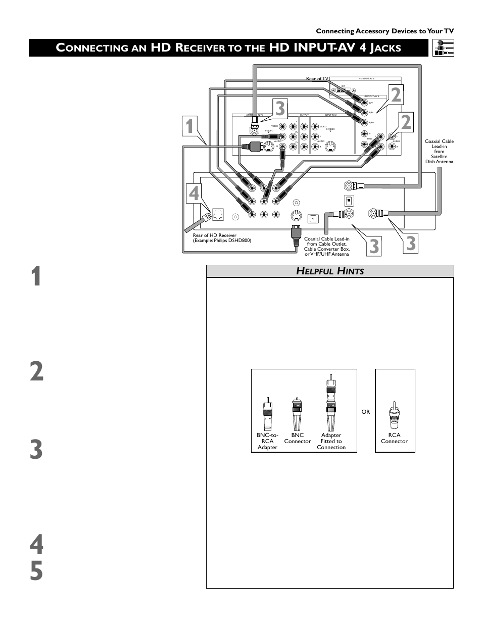 Hd r, Hd input-av 4 j, Onnecting an | Eceiver to the, Acks | Philips Epic 51PW9303 User Manual | Page 15 / 72