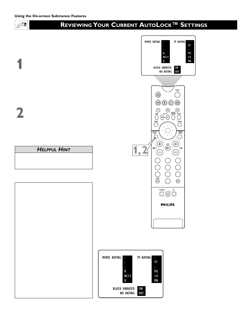 Eviewing, Urrent, Ettings | Philips Epic 51PW9303 User Manual | Page 52 / 72