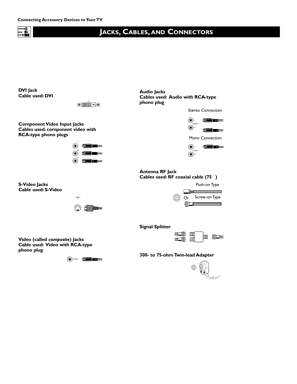 Acks, Ables, Onnectors | Philips Epic 51PW9303 User Manual | Page 6 / 72