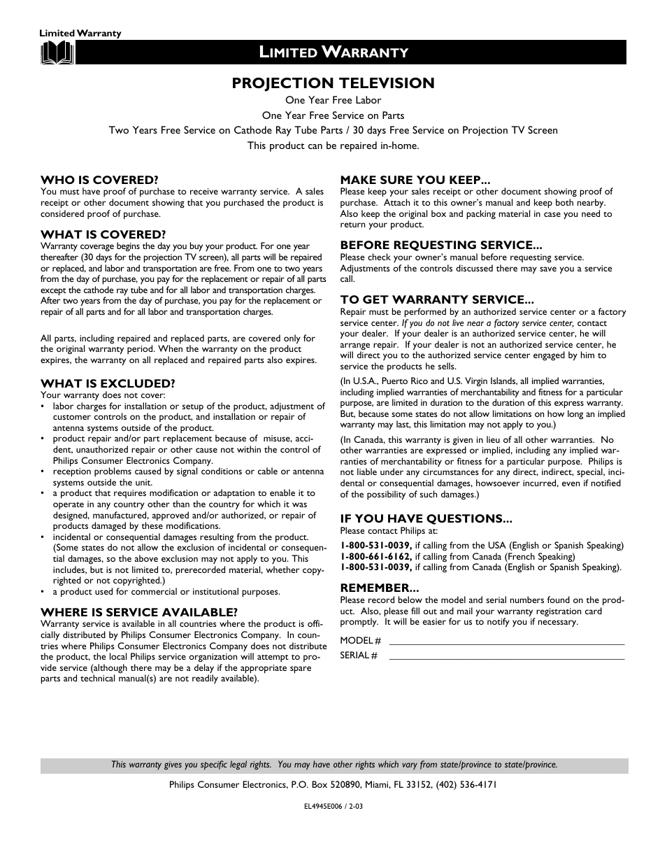 Projection television | Philips Epic 51PW9303 User Manual | Page 72 / 72