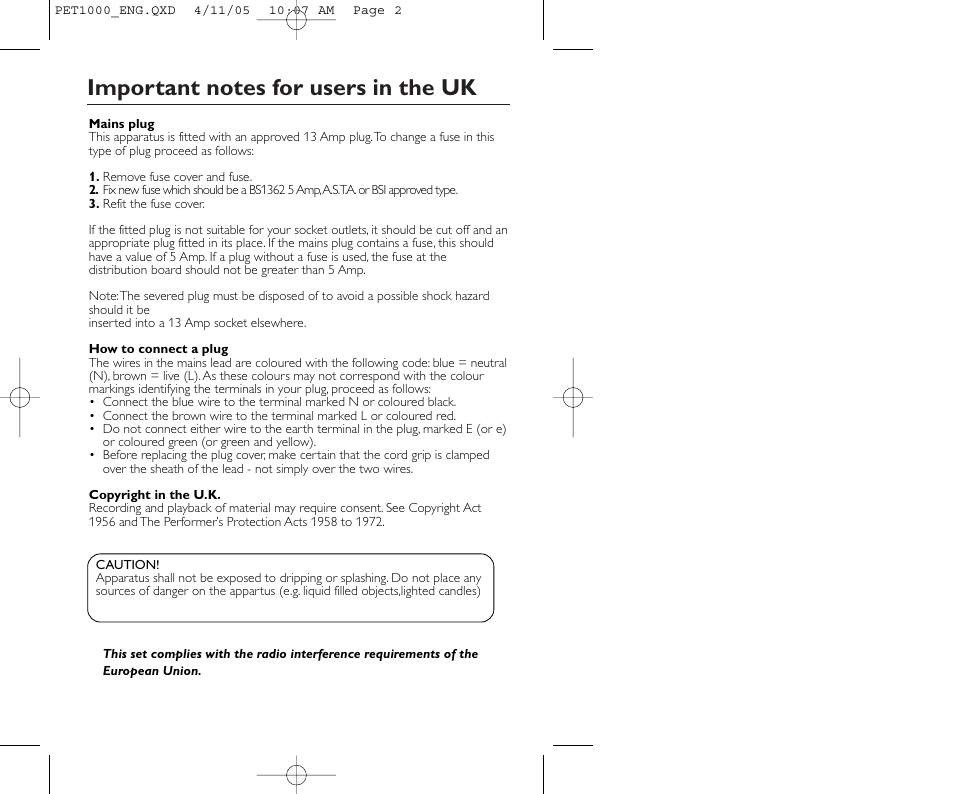 Philips PET1000/00 User Manual | Page 2 / 31