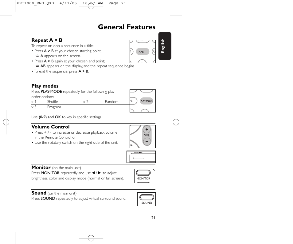 General features | Philips PET1000/00 User Manual | Page 23 / 31