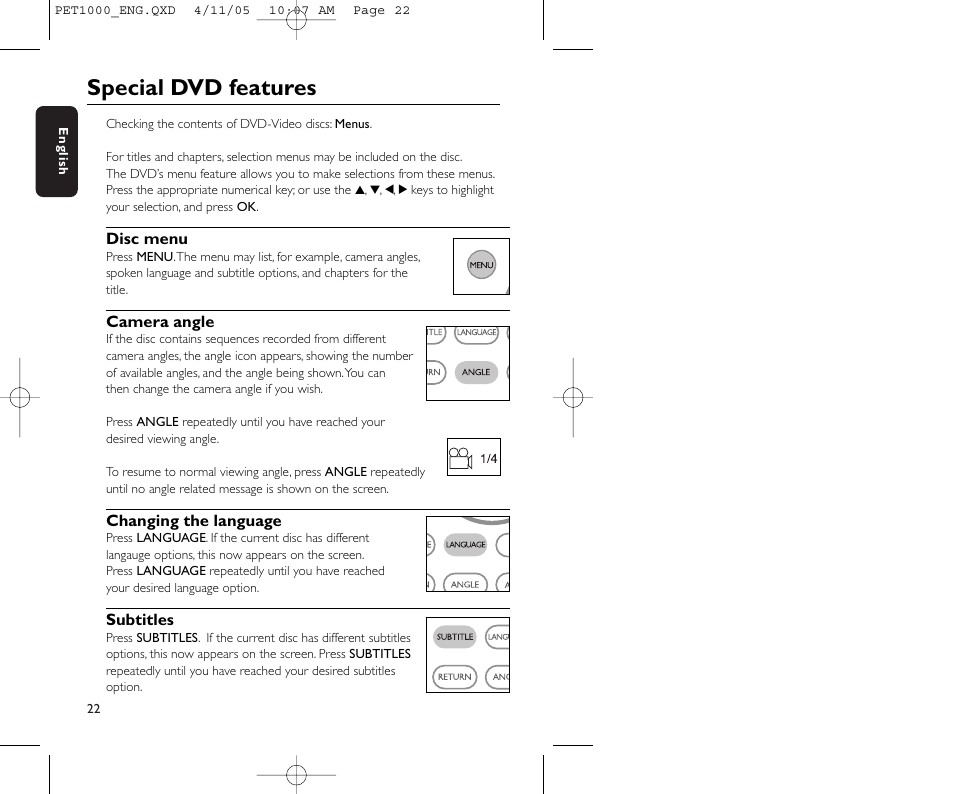 Special dvd features | Philips PET1000/00 User Manual | Page 24 / 31