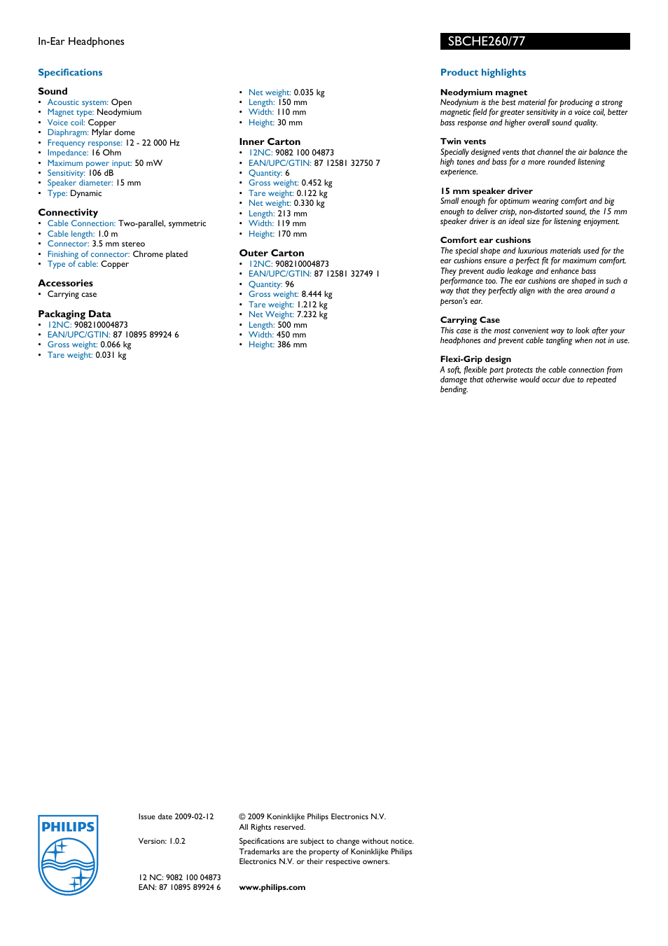 Philips SBCHE260 User Manual | Page 2 / 2