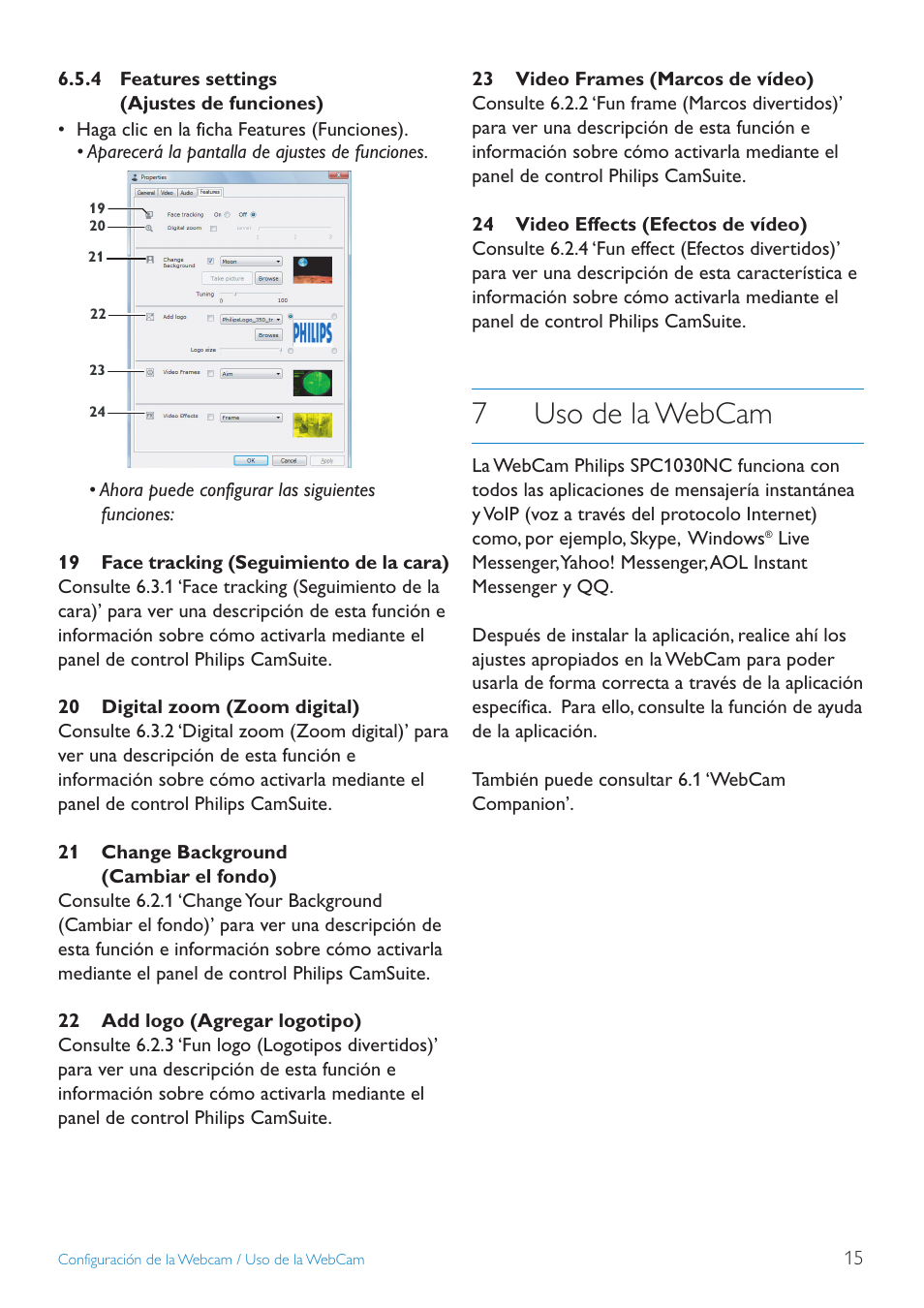 7uso de la webcam | Philips SPC1030NC/27 User Manual | Page 15 / 20