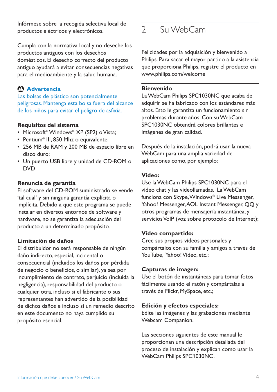 2su webcam | Philips SPC1030NC/27 User Manual | Page 4 / 20