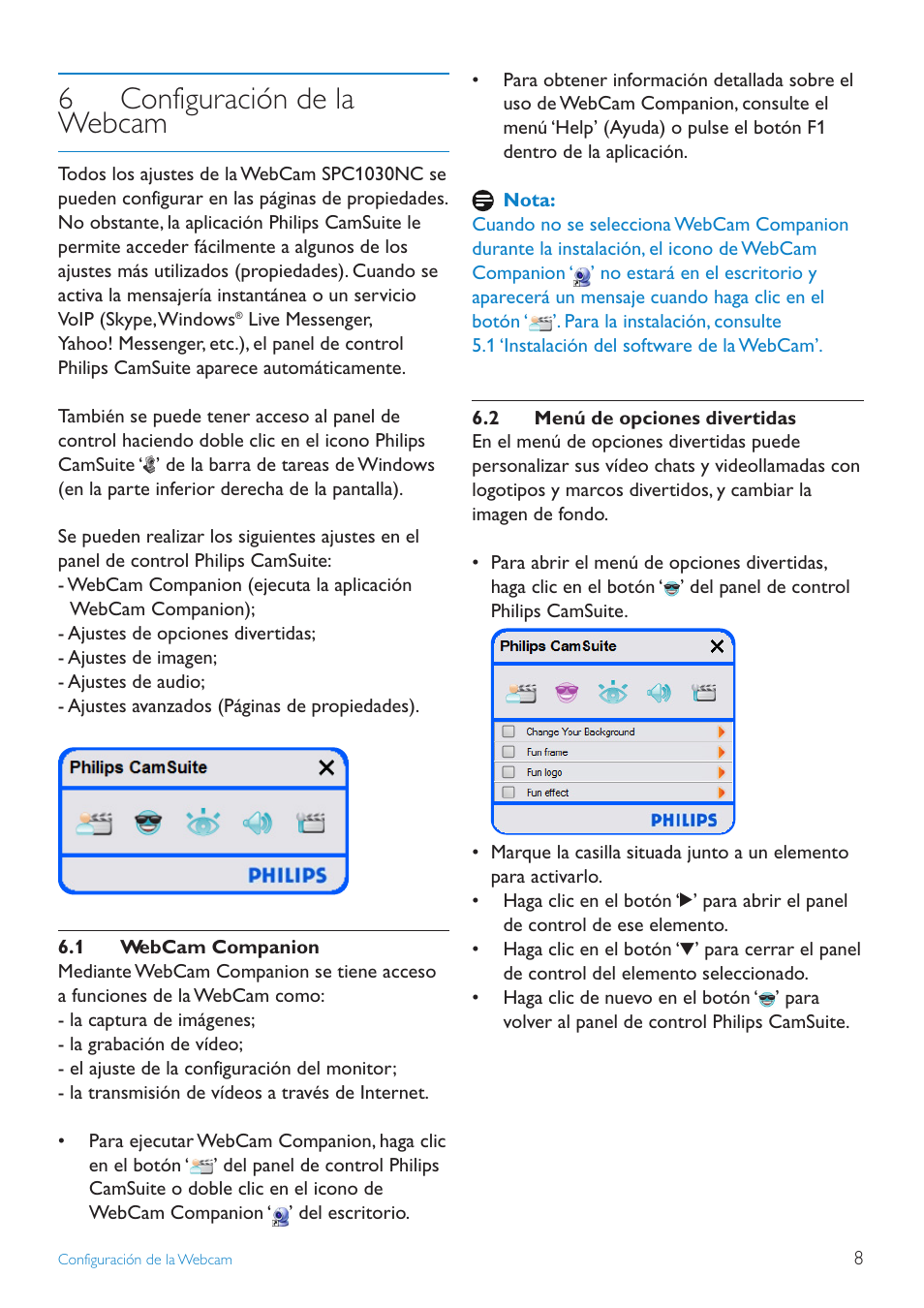 6configuración de la webcam | Philips SPC1030NC/27 User Manual | Page 8 / 20