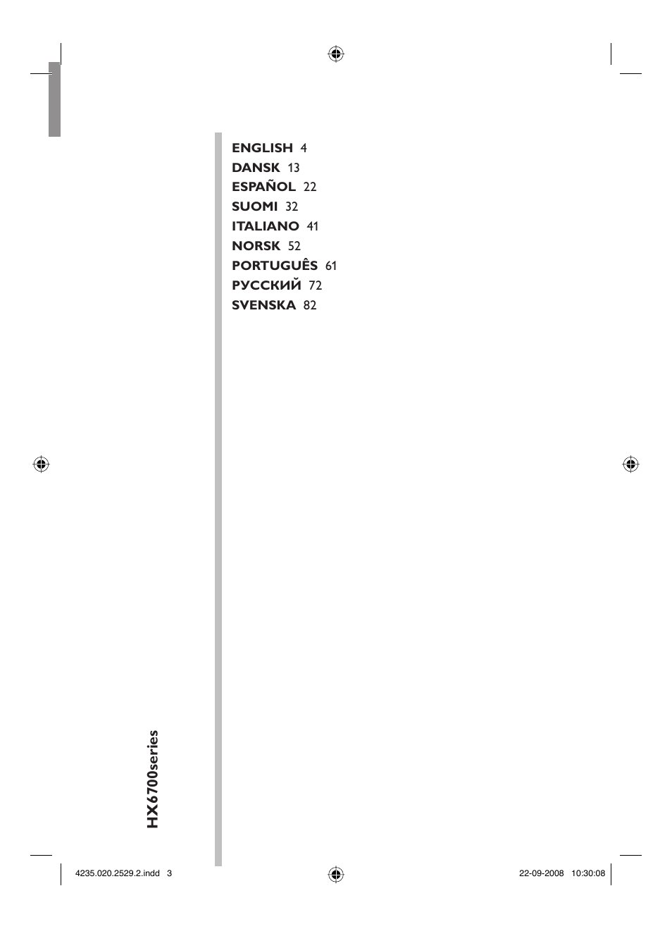 Hx6700series | Philips HEALTHYWHITE HX6711 User Manual | Page 3 / 92