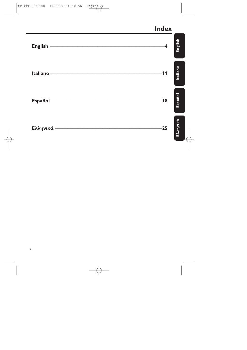 Index | Philips HC300 User Manual | Page 3 / 10